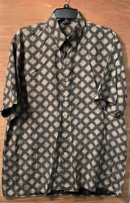 Tulliano Silk Shirt Men’s Size Large Black Starburst Print Silk Short Sleeve  - Image 1 of 4