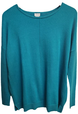 NUEVO Suéter Chico's Talla 0 (S) Mezcla de Cachemira Verde Costura Central Tejido Acanalado Manga Foto 1 de 4