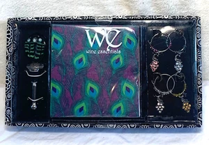 Wine Essentials Set Regalo Tema Pavone Cristallo Pavone Charms, Tovaglioli e Tappo - Foto 1 di 2