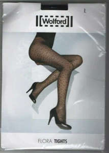 WOLFORD COLLANT FLORA TIGHTS 50 DEN - NOIR - DESSINS FLORAUX - TAILLE L - Picture 1 of 2