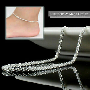 Unisex Twisted 925 Sterling Silver Plated Shiny Rope Chain Sleek Anklet Brace