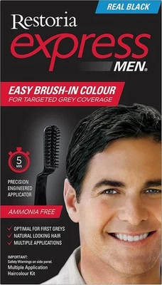Restoria Express Brush-In Hair Colour, Grey Hair Coloring For MenReal Black,.AU - image 1 of 2