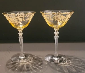Vintage Fostoria Versilles Yellow Etched Champagne Glasses 6" - Picture 1 of 1