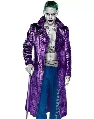 Jared Leto Joker Trench Coat Men's Suicide Squad Purple Leather Costume - Image 1 of 4