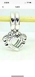 Auténtico Pandora #799538C01 Hermanas Vinculadas Corazones Divididos Cuelga Dije con Circonita cúbica - Imagen 1 de 5