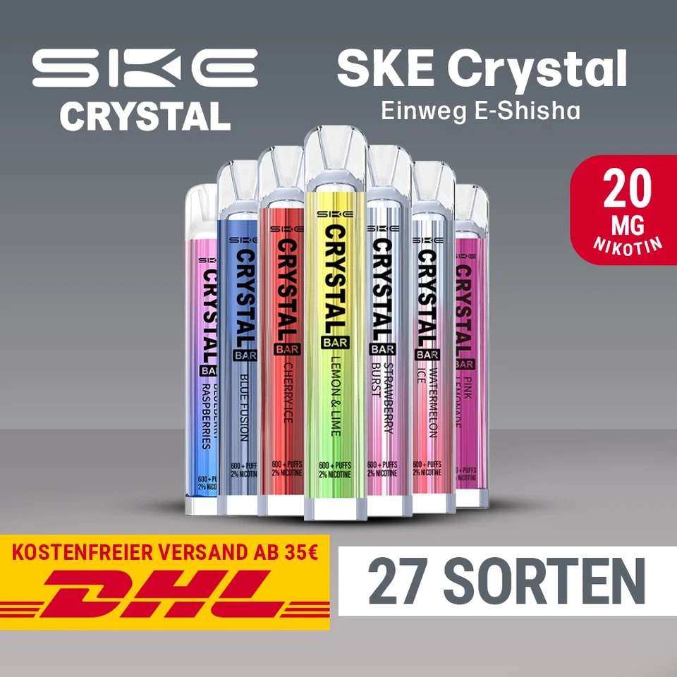 SKE Crystal Bar 600 E-Zigarette E-Shisha - 20mg Nikotin - Alle Sorten - Bild 1 von 1