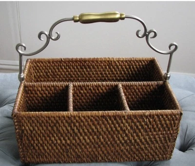 VTG Southern Living At Home Abingdon Rattan Caddy 2-Tone Metal Scroll Handle - Image 1 of 3