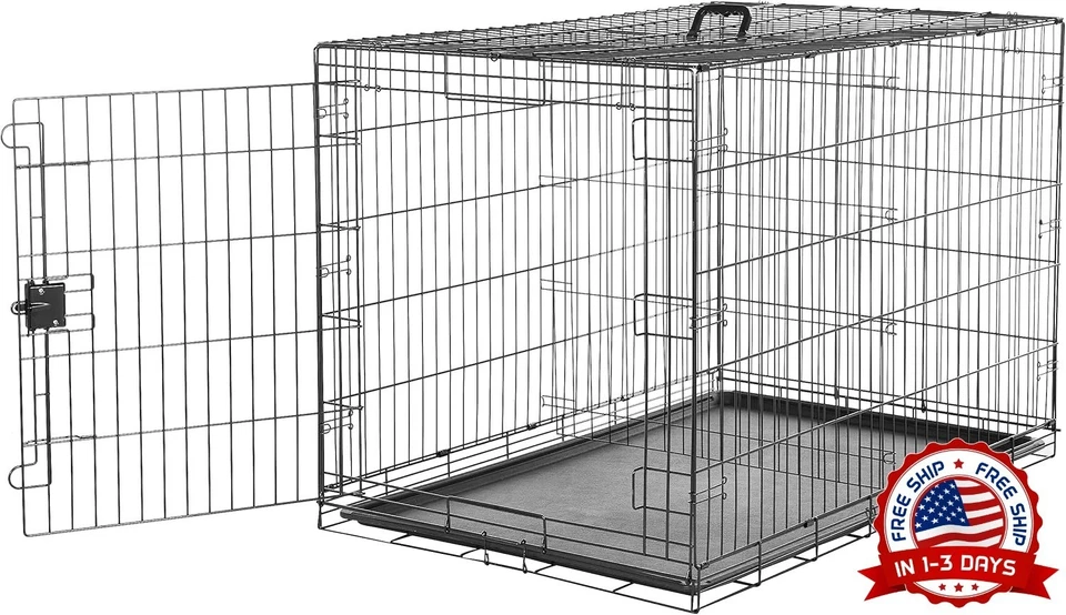 Jaula para perros de alambre de metal plegable y duradera con bandeja y una puer - Image 1 of 4