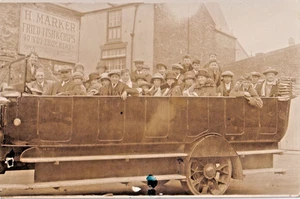 EXO 1927 Postcard, Motor Char-a-Banc near Marker's Fish & Chip Shop, Weymouth - Picture 1 of 1