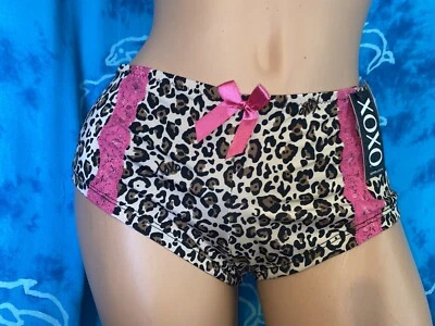 NWT XOXO Sheer Black & Pink Lace Leopard Print  Sexy Cheeky Boyshorts Panties 1X - Image 1 of 4