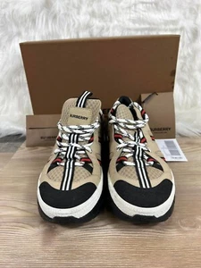 *NO RESERVE* Burberry Union Iconic Stripe Leather LowTop Sneaker Beige 6.5US Men - Picture 1 of 7