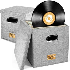Vinyl Schallplatte Aufbewahrungsbox mit Deckel & Griffe Stilvoll Praktisch LP Schallplatte Organizer - Bild 1 von 13