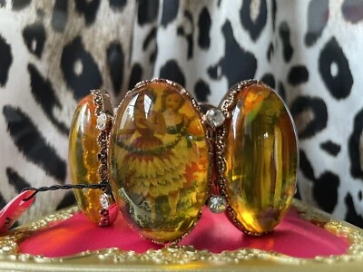 Betsey Johnson Vintage Think Of Me Victorian Rose Cameo Lucite Swan Bracelet - Image 1 of 4