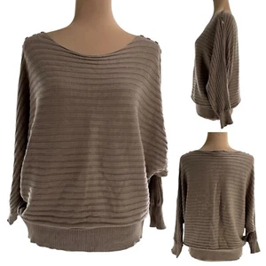 Joseph A. Dolman Sleeve Knit Ribbed Sweater Shoulder Button Accent Tan Large - Picture 1 of 12