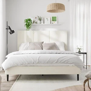 Size Bed Frame with Headboard, Vertical Channel Tufted Heavy Duty Full Beige - Picture 1 of 7
