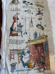 VTG MCM Rob Wert Linen Kitchen Towel Colonial Candle Making 28x17” USA Amish - Picture 1 of 10