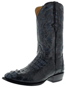 Botas de cuero occidentales para hombre Denim azul cabeza de cocodrilo corte piel redonda talla 9 - Imagen 1 de 5