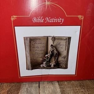 Regocíjese en el Señor Belén Abierto Libro Bíblico Estatua Estatuilla de Navidad - Imagen 1 de 16