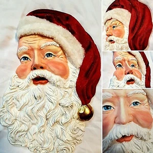 DE COLECCIÓN GRANDE PAPEL MACHÉ CABEZA DE SANTA COLGANTE DE PARED 18 PULGADAS X 11 PULGADAS CON ADORNO DE SOMBRERO DE PIEL - Imagen 1 de 12