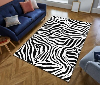 Zebra Rug, Zebra Design Digital Printed Rug, Popular Rug, Modern Rug, Black Rug - Image 1 of 4