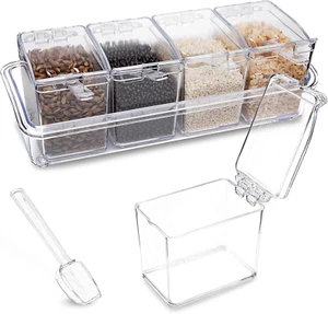 Clear Seasoning Box, 4 Pieces Seasoning Rack Spice Pots, Storage Container Condi - Picture 1 of 12
