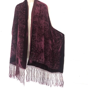 Valerie Stevens Devore Velvet Burgundy Devore Scarf /Shawl Wrap Silk Lined 72" - Picture 1 of 9