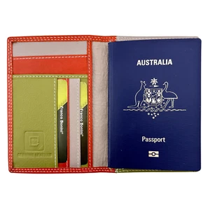 Passport Wallet Orange Lime and Bone Nappa Leather with RFID and Card Spaces New - Picture 1 of 14