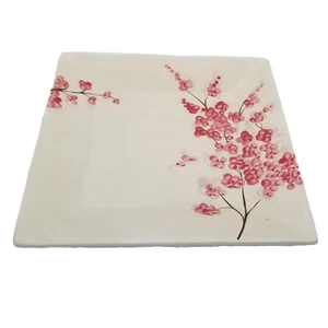 Tabletops Gallery Celine 10” Ceramic Square Dinner Plate Cherry Blossoms - Picture 1 of 7