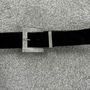 Abbe Creation Vintage Suede Leather Belt With Rhinestone Buckle Medium Black - Picture 1 of 10