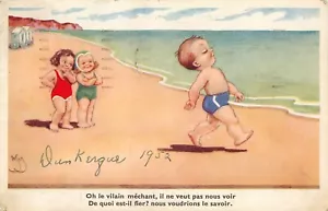 Dunkirk Postcard 1952 Boy walking on a Beach Stamped France - Picture 1 of 2
