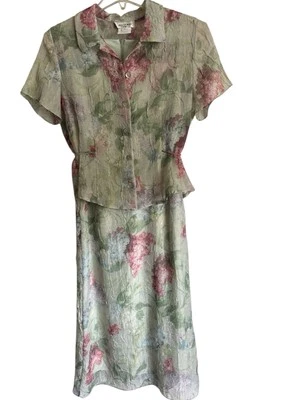 Vintage Miss Dorby Dress Womens 10 Maxi Green Floral Print Lined Dress & Jacket - Image 1 of 4