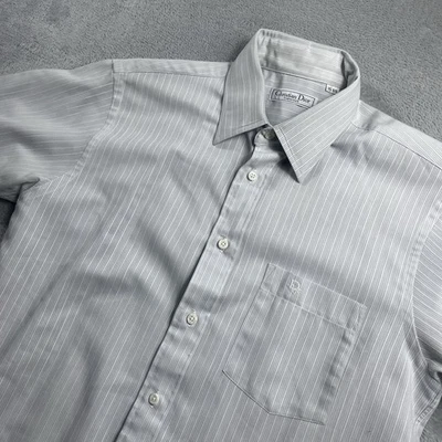 Vtg Christian Dior Chemises Light Gray S/Sleeve Button Down Shirt Sz Small 15 - Image 1 of 4