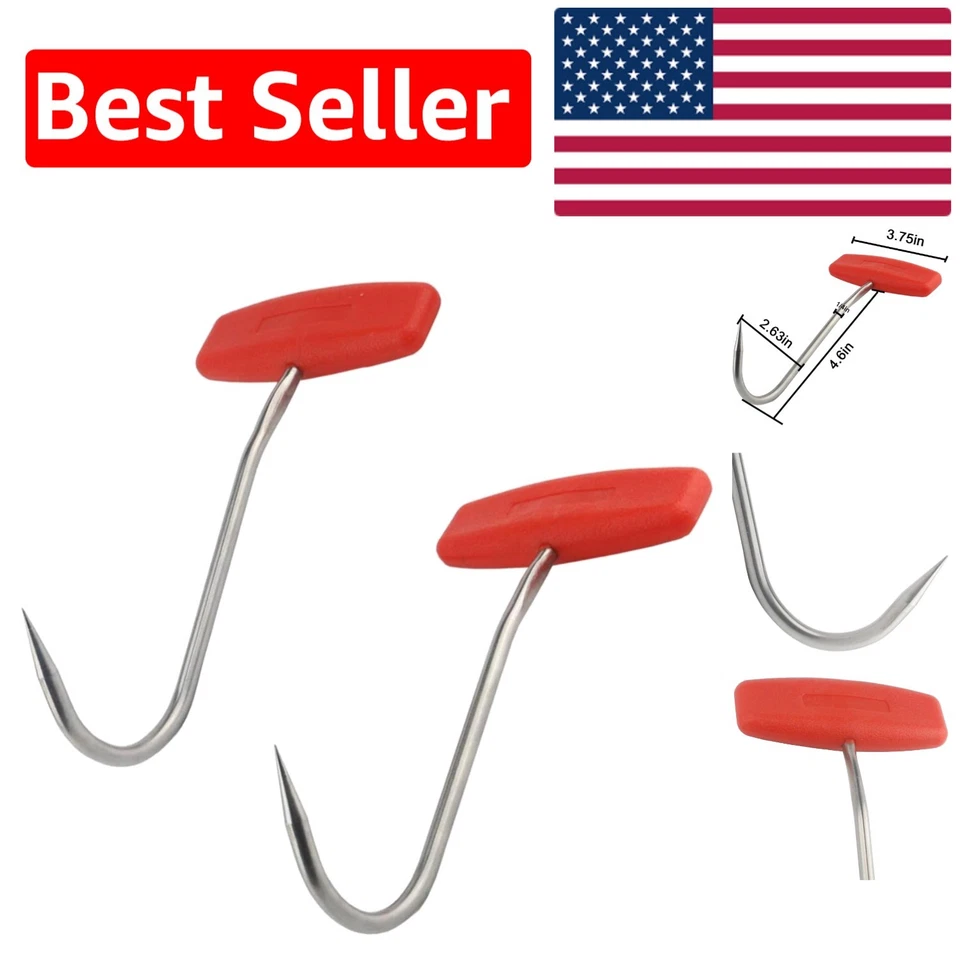 Tinawood 2pcs Meat Hooks for Butchering T Shaped Boning With Handle 6 Inch Stain