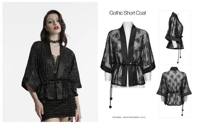 Панк рейв женщин черный Gothic женщин звездный принт короткое пальто со съемным ремнем - Изображение 1 из 4
