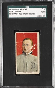 1909-11 POLAR BEAR T206, PORTRAIT, RED BACKGROUND TY COBB SGC 1 - Picture 1 of 2