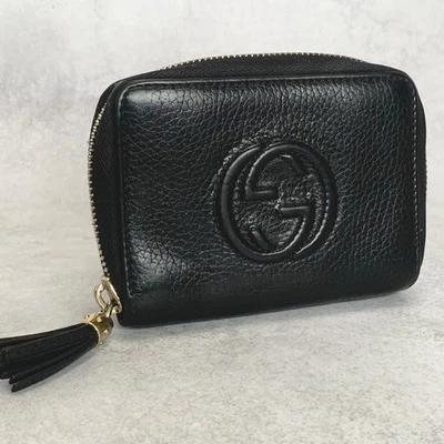 GUCCI Cartera Soho GG Cartera Compacta Doble Solapa Cuero Negro Dorado Auténtica Foto 1 de 4