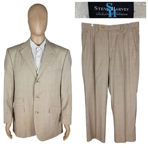 Traje Steve Harvey Edición Celebridad Tres Piezas Beige Cuadros 42R Pantalones 36X29 - Imagen 1 de 18