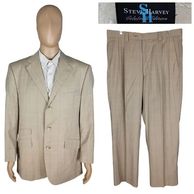 Traje Steve Harvey Edición Celebridad Tres Piezas Beige Cuadros 42R Pantalones 36X29 Foto 1 de 4