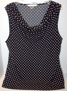 Peter Nygard Womens Petite Medium Casual Waterfall V Neck Top Black Polka Dot - Picture 1 of 10