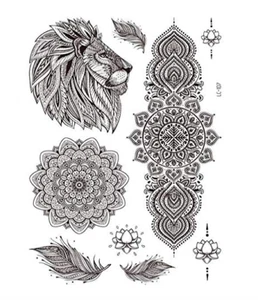 2 x Mandala,Feder, Löwen-Tattoo Karte - Temporary Tattoo - LC107(2) - Bild 1 von 1
