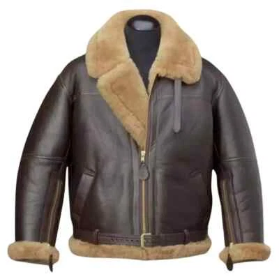 RAF B3 Brown Bomber Aviator Jacket Real Leather Shearling Fur Irvin Men's Coat - Image 1 of 4