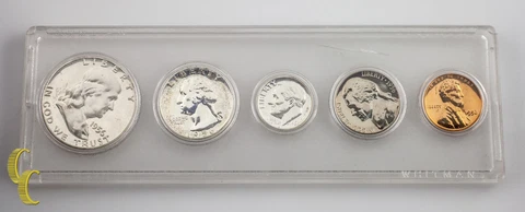 1956 US Proof Set Franklin Washington Jefferson Roosevelt Lincoln 5 pc Coins Cover