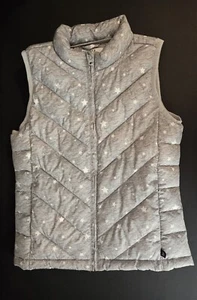 Gap Kids Size Large Quilted Vest Puffer Jacket Full Zip Gray Stars Pockets - Picture 1 of 7