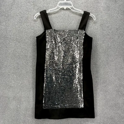 Vestido Nanette Lepore para mujer 8 negro plateado lentejuelas sin mangas discoteca Y2K Foto 1 de 4
