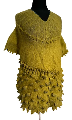 Chaleco Suéter Lana Merino Fieltro Mostaza Amarillo Azul para Mujer Hecho a Mano Único Foto 1 de 4