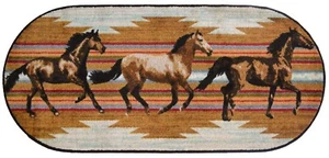 20X44 Wild Horses Rodeo Gallop Cabin Lodge Oval Kitchen Rug Mat Washable Accent - Picture 1 of 1