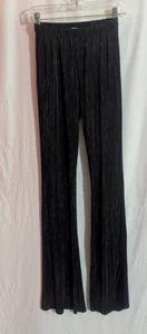 Vtg 90s RAINBOW Black Accordion Pleated Flare Leg Pull On Pants Jrs 37" inseam - Picture 1 of 5