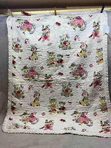Vintage Quilted Novelty Baby Crib Blanket Wamsutta Antique Animals Toys - Picture 1 of 12