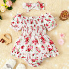 Infant Boys Girls Short Sleeve Floral Print Romper Jumpsuit Newborn Bodysuits