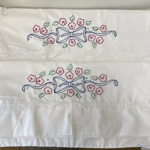 Hand Embroidered Pair Of King Size 100% Cotton Pillowslips - Picture 1 of 5